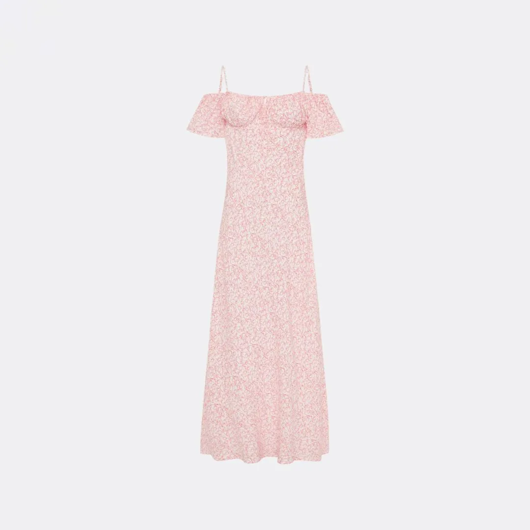 Menton Midi Dress (Micro Calla Vermillion)