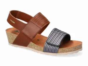Mephisto Women's Rosalia Grey Twist and Hazelnut Leather Wedge Sandal
