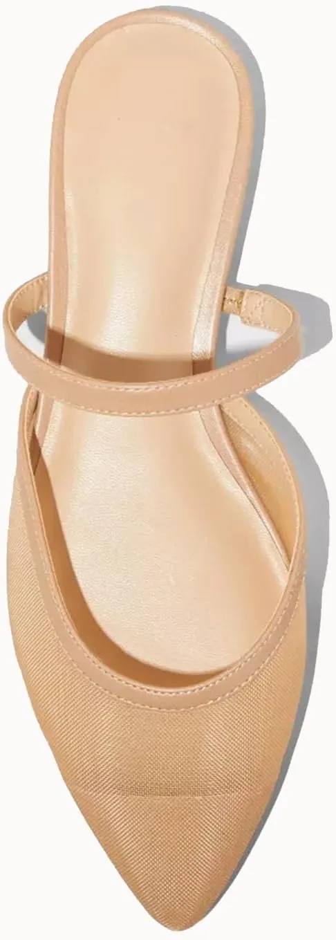 Mesh Ballet Flats for Women Fishnet Mules Shoes Pointed Toe Comfy Casual Office Slip on Mule Flats
