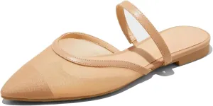 Mesh Ballet Flats for Women Fishnet Mules Shoes Pointed Toe Comfy Casual Office Slip on Mule Flats