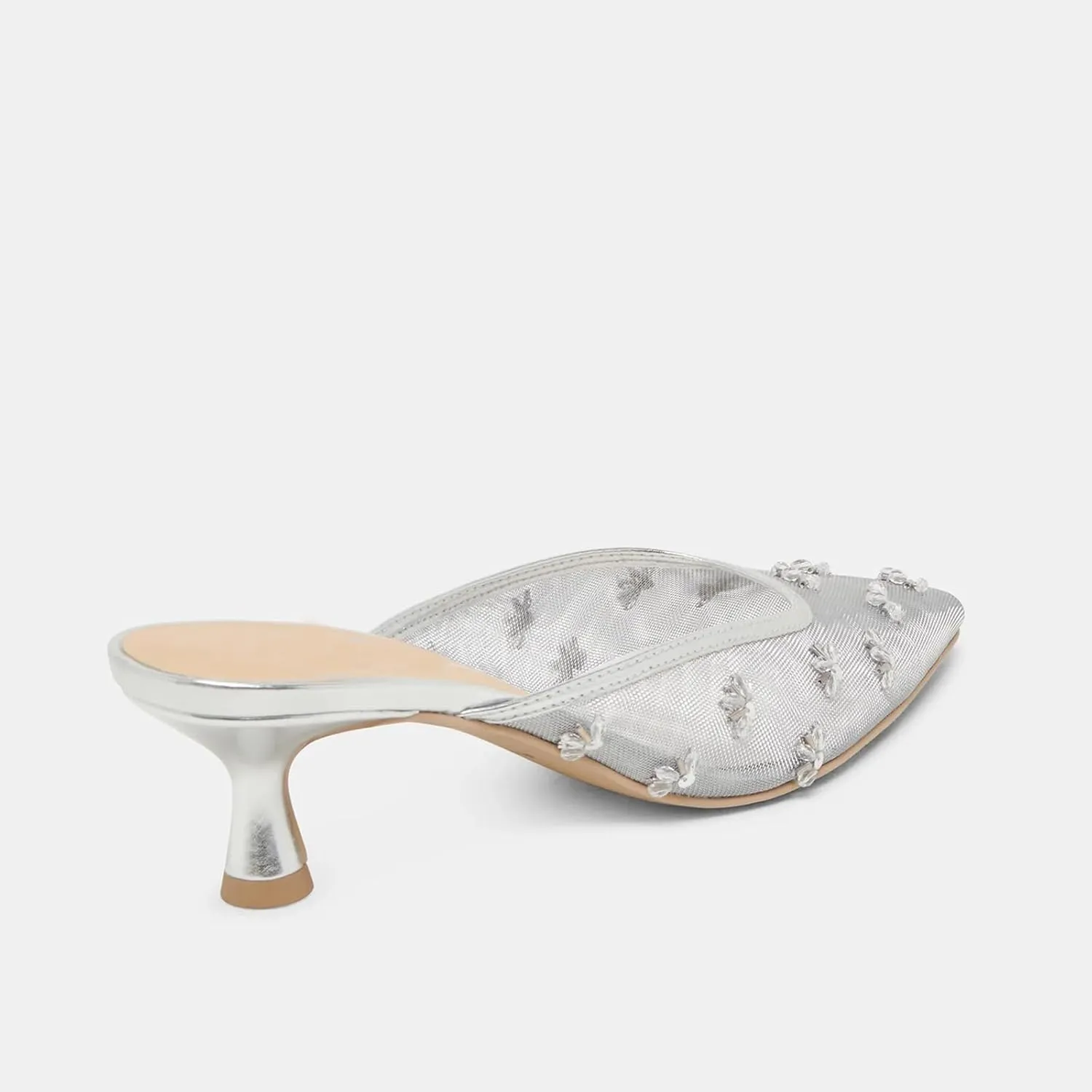 Mesh Kitten Heels Mules for Women Floral Closed Pointed Toe Slip on Low Heels Party Wedding Dressy Comfort Pumps Shoes