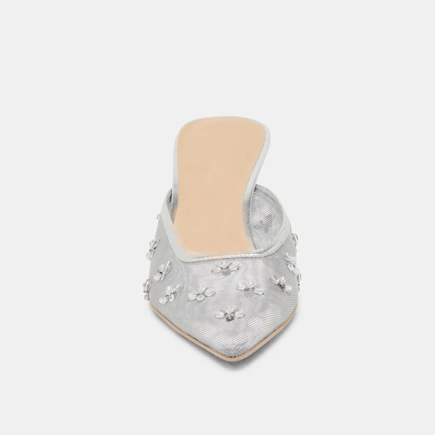 Mesh Kitten Heels Mules for Women Floral Closed Pointed Toe Slip on Low Heels Party Wedding Dressy Comfort Pumps Shoes