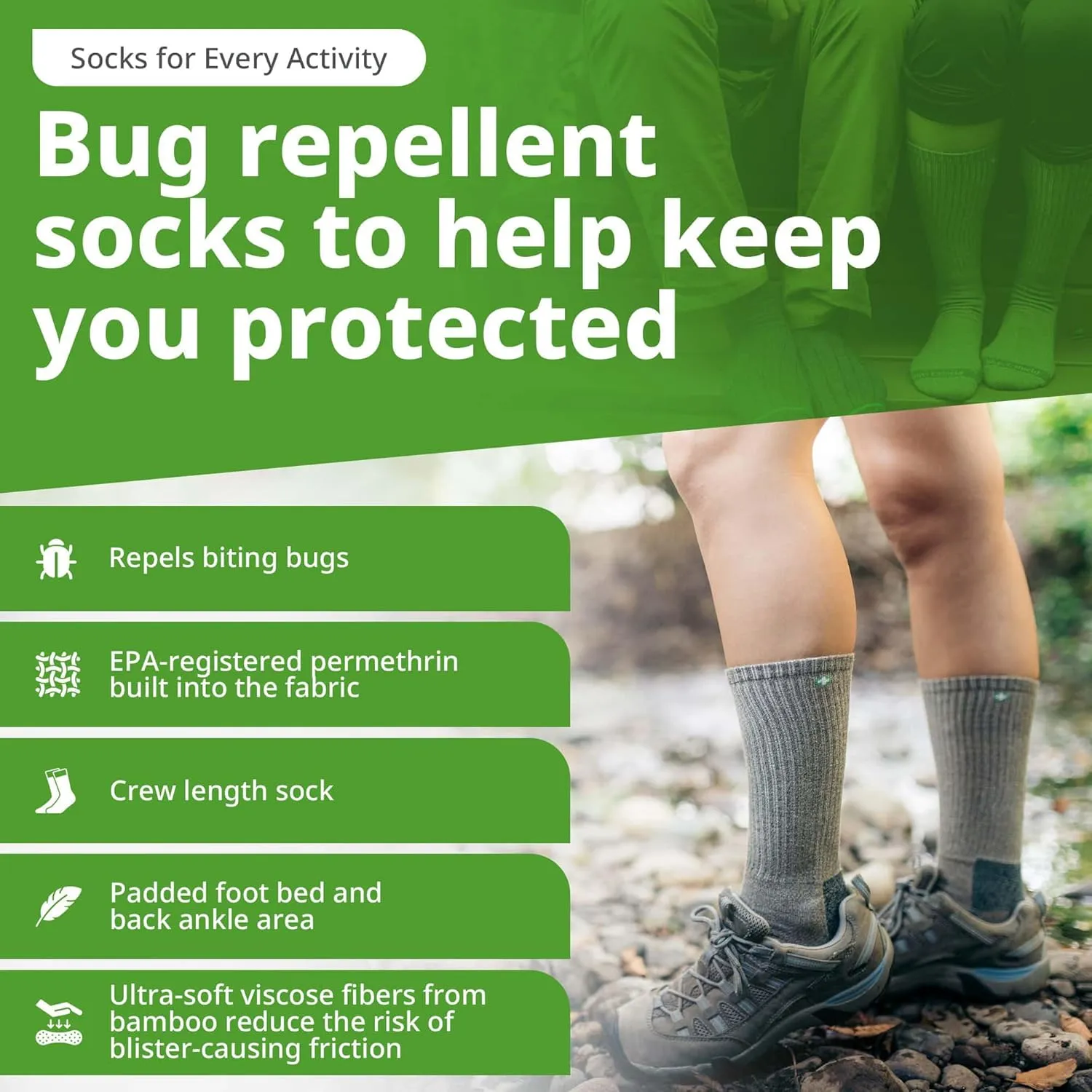 Midweight Hiking Socks With Permethrin Bug Repellant - Protective Clothing for Men & Women