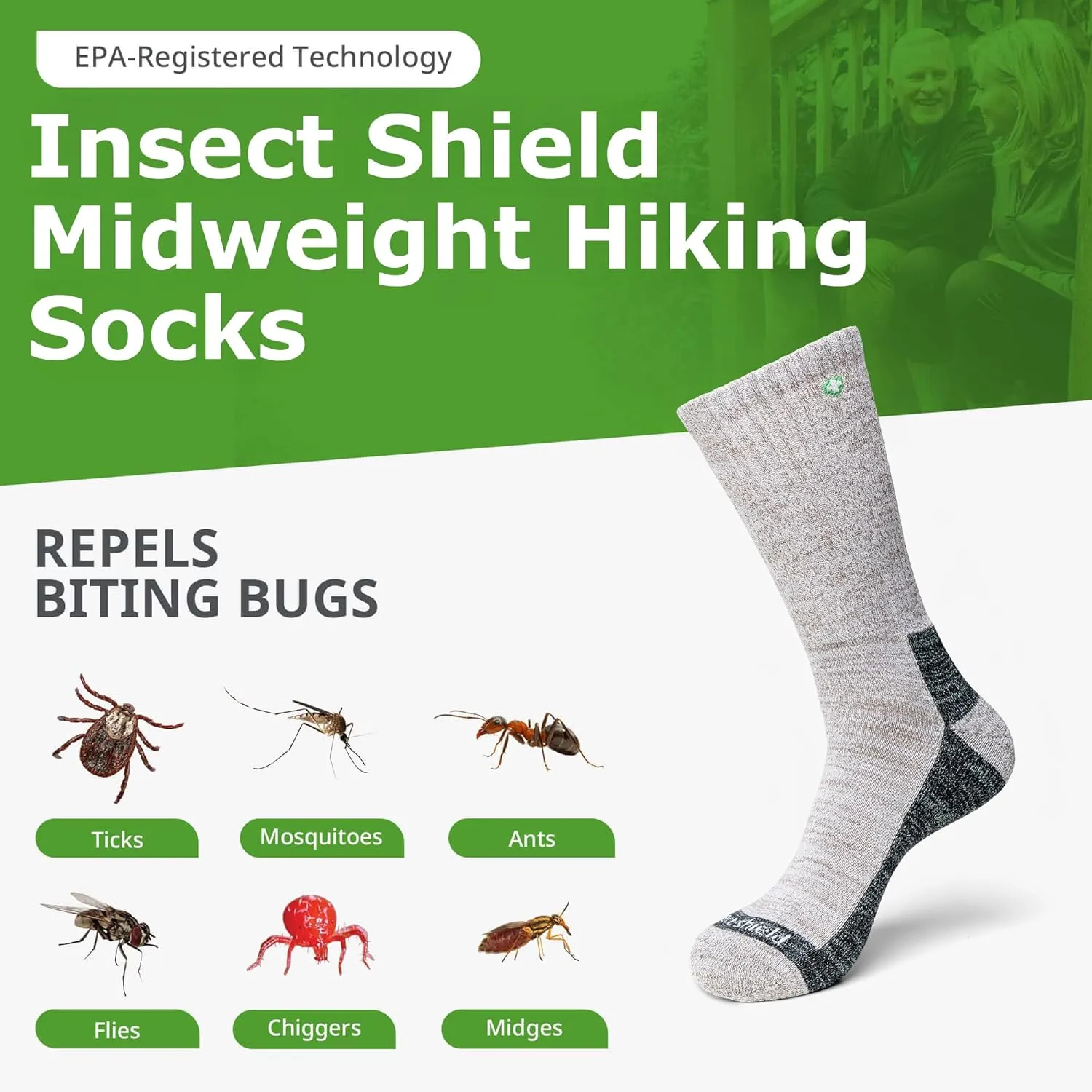 Midweight Hiking Socks With Permethrin Bug Repellant - Protective Clothing for Men & Women