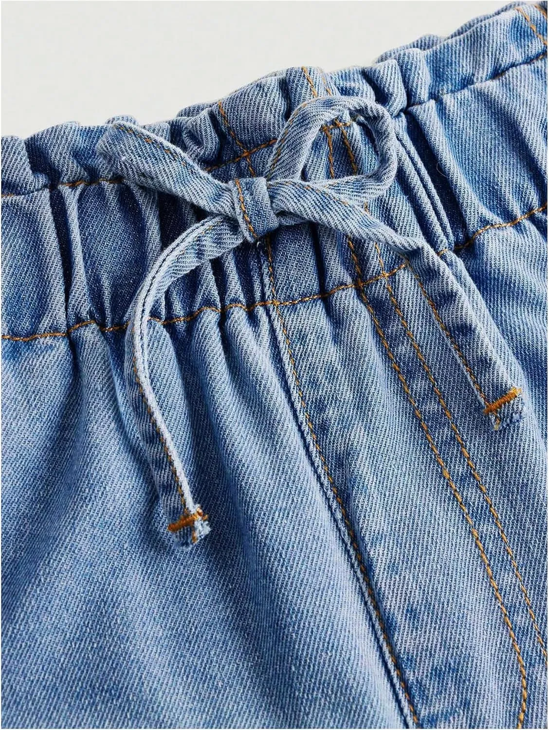 Milumia Girl's Drawstring Paperbag Waist Raw Hem Denim Pants Straight Wide Leg Baggy Jeans