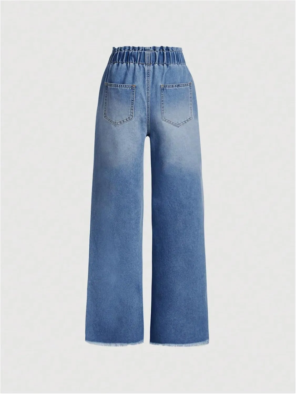 Milumia Girl's Drawstring Paperbag Waist Raw Hem Denim Pants Straight Wide Leg Baggy Jeans