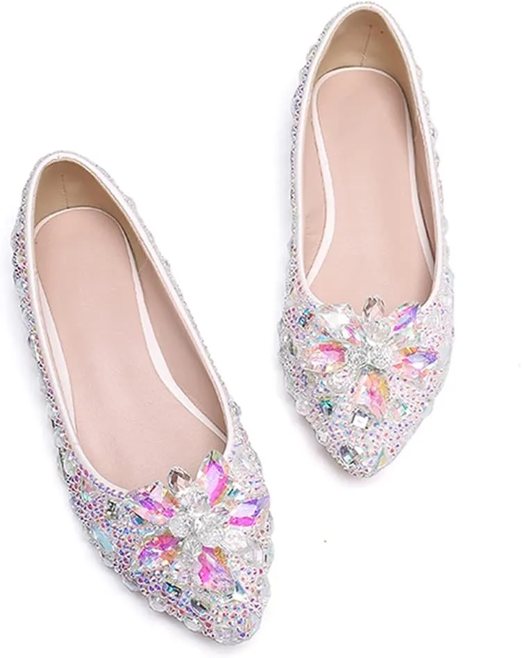 Minishion Wedding Shoes for Women Flats Comfortable Rhinestone Slip on Pumps Shoes
