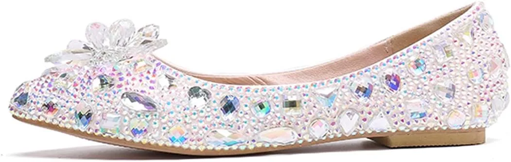 Minishion Wedding Shoes for Women Flats Comfortable Rhinestone Slip on Pumps Shoes