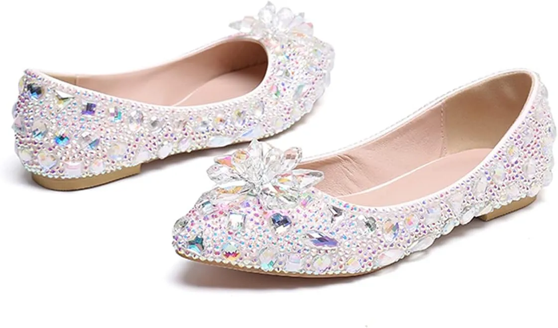 Minishion Wedding Shoes for Women Flats Comfortable Rhinestone Slip on Pumps Shoes