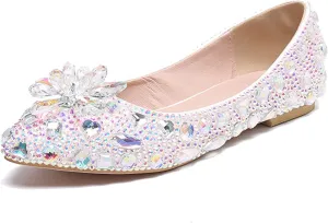 Minishion Wedding Shoes for Women Flats Comfortable Rhinestone Slip on Pumps Shoes