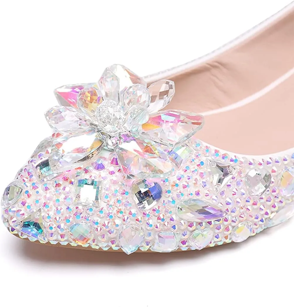 Minishion Wedding Shoes for Women Flats Comfortable Rhinestone Slip on Pumps Shoes