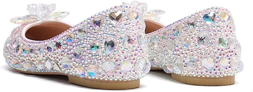Minishion Wedding Shoes for Women Flats Comfortable Rhinestone Slip on Pumps Shoes