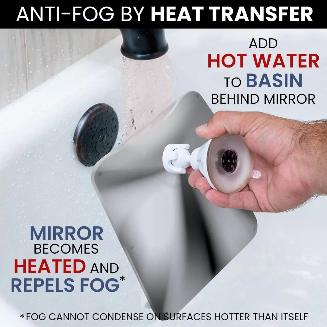 MIRRORVANA Fogless Shower Mirror for Shaving with Razor Holder and Dual Anti Fog Design - Upgraded 360° Swivel Suction Cup with Bonus Hook for Hanging - Shatterproof 8" x 7" Surface (Chrome)