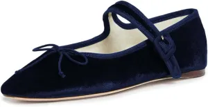 miss left Women Bowknot Ankle Strap Mary Jane Classic Closed Round Toe Ballet Flats Slip On Cozy Casual Dance Shoes Size 4-16 US