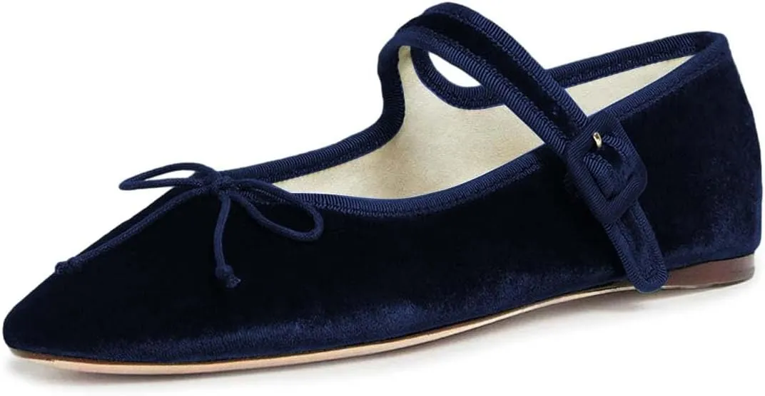 miss left Women Bowknot Ankle Strap Mary Jane Classic Closed Round Toe Ballet Flats Slip On Cozy Casual Dance Shoes Size 4-16 US
