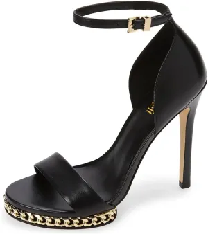 miss left Women Comfy Golden Chain Platform Ankle Strap Sandals Open Almond Toe Sky High Heel Stiletto Pumps Wedding Prom Club Shoes Size 4-16 US