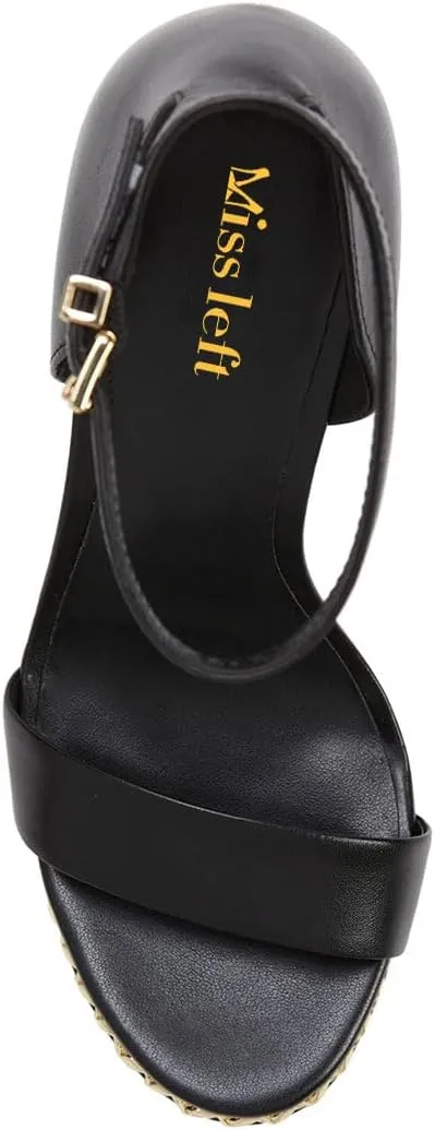 miss left Women Comfy Golden Chain Platform Ankle Strap Sandals Open Almond Toe Sky High Heel Stiletto Pumps Wedding Prom Club Shoes Size 4-16 US