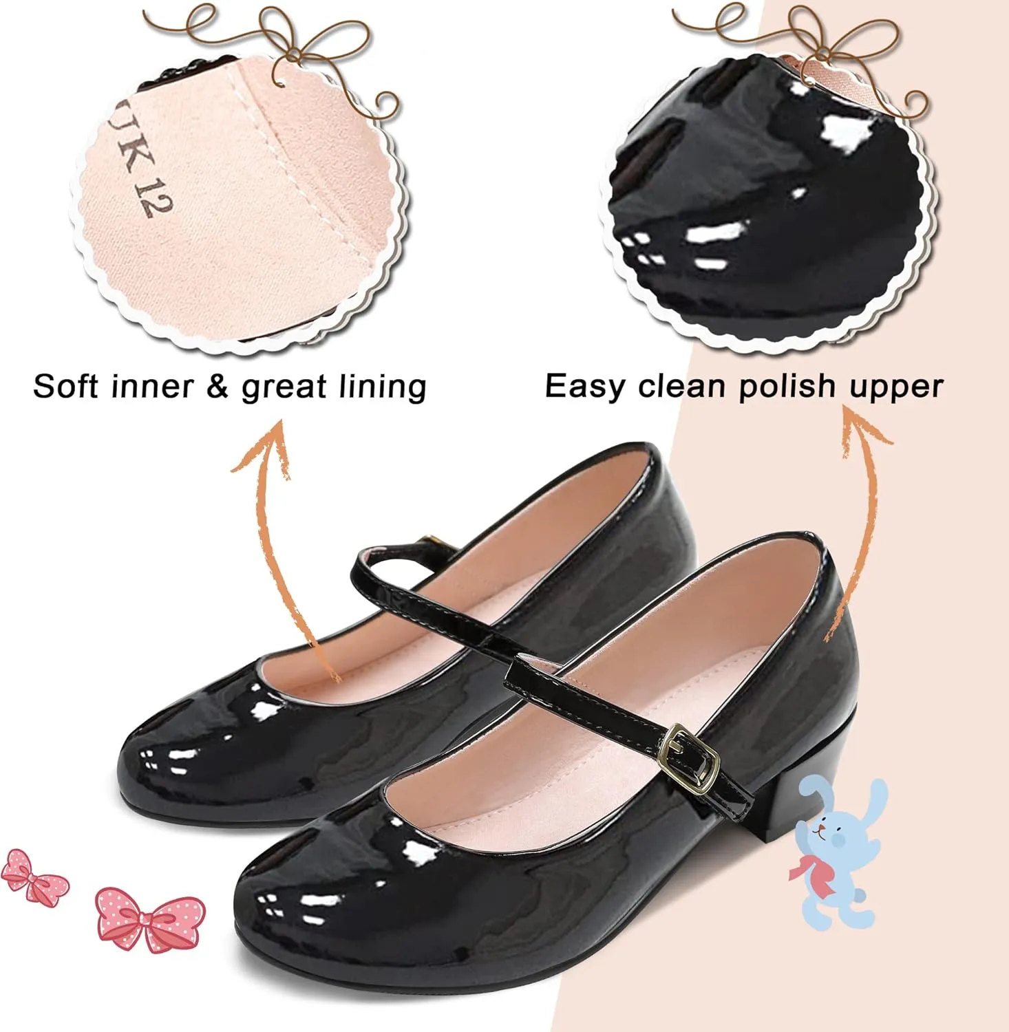 MIXIN Girls Mary Jane Dress Shoes - Princess Ballerina Flats Low Heels for School Party Wedding, Back to School Shoes for Girls (Little Kid/Big Kids)