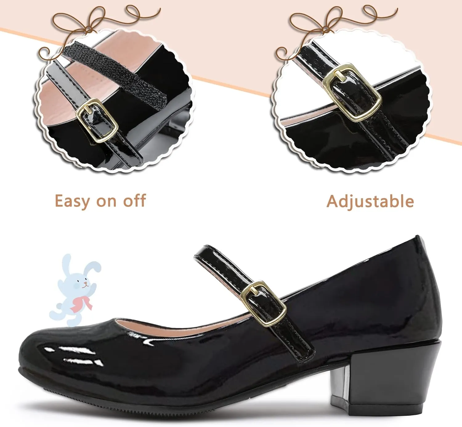 MIXIN Girls Mary Jane Dress Shoes - Princess Ballerina Flats Low Heels for School Party Wedding, Back to School Shoes for Girls (Little Kid/Big Kids)