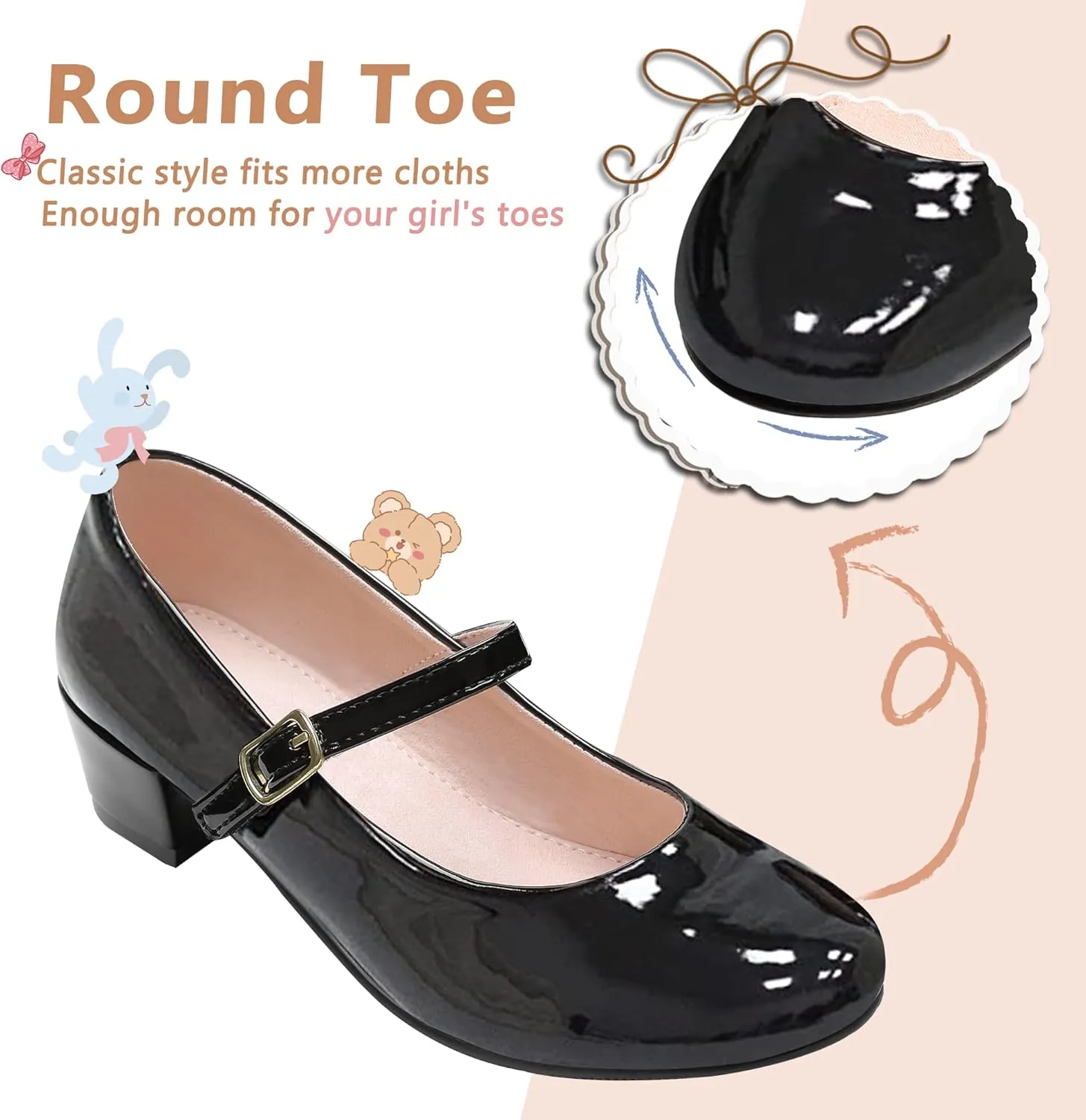 MIXIN Girls Mary Jane Dress Shoes - Princess Ballerina Flats Low Heels for School Party Wedding, Back to School Shoes for Girls (Little Kid/Big Kids)