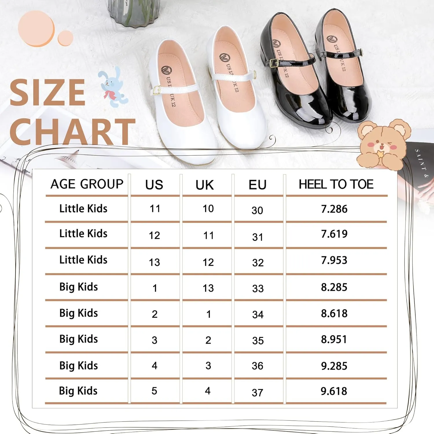 MIXIN Girls Mary Jane Dress Shoes - Princess Ballerina Flats Low Heels for School Party Wedding, Back to School Shoes for Girls (Little Kid/Big Kids)