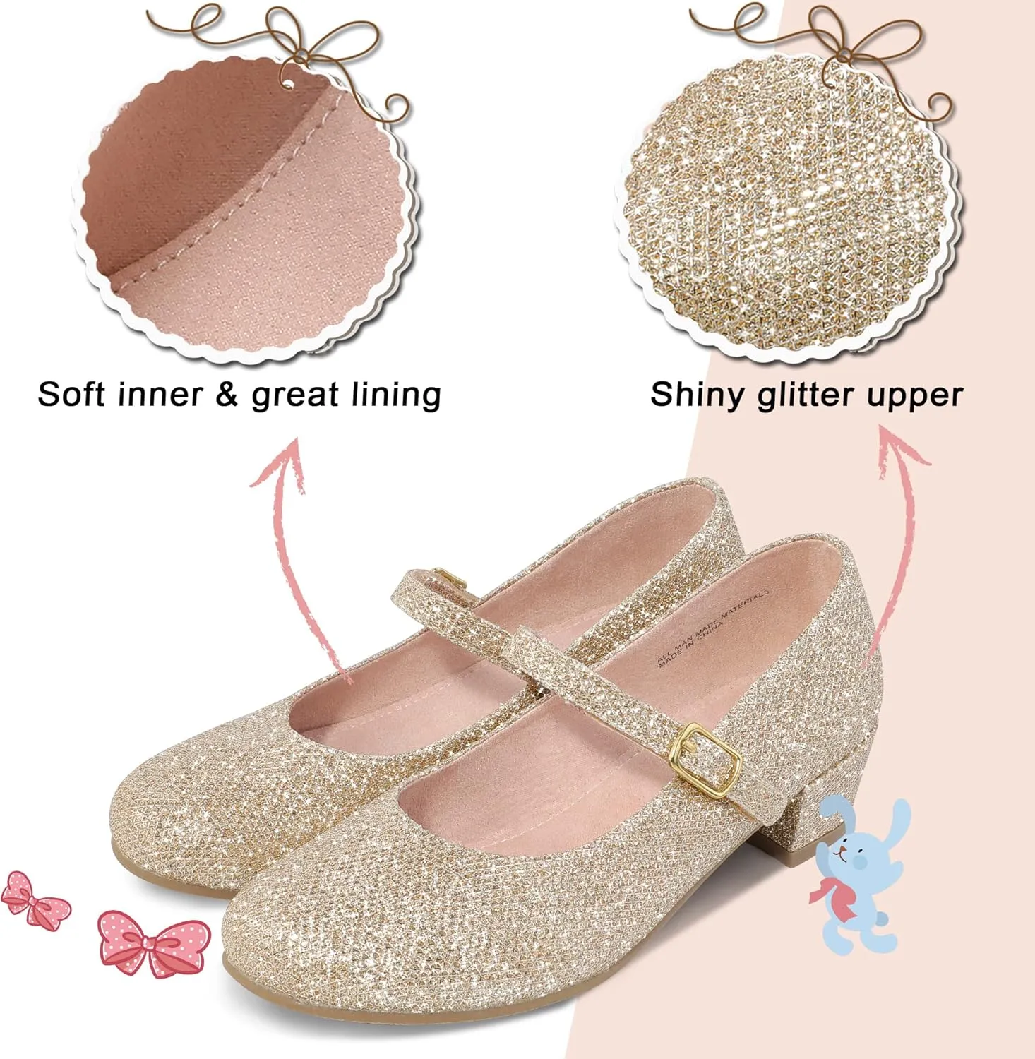 MIXIN Girls Mary Jane Dress Shoes - Princess Ballerina Flats Low Heels for School Party Wedding, Back to School Shoes for Girls (Little Kid/Big Kids)