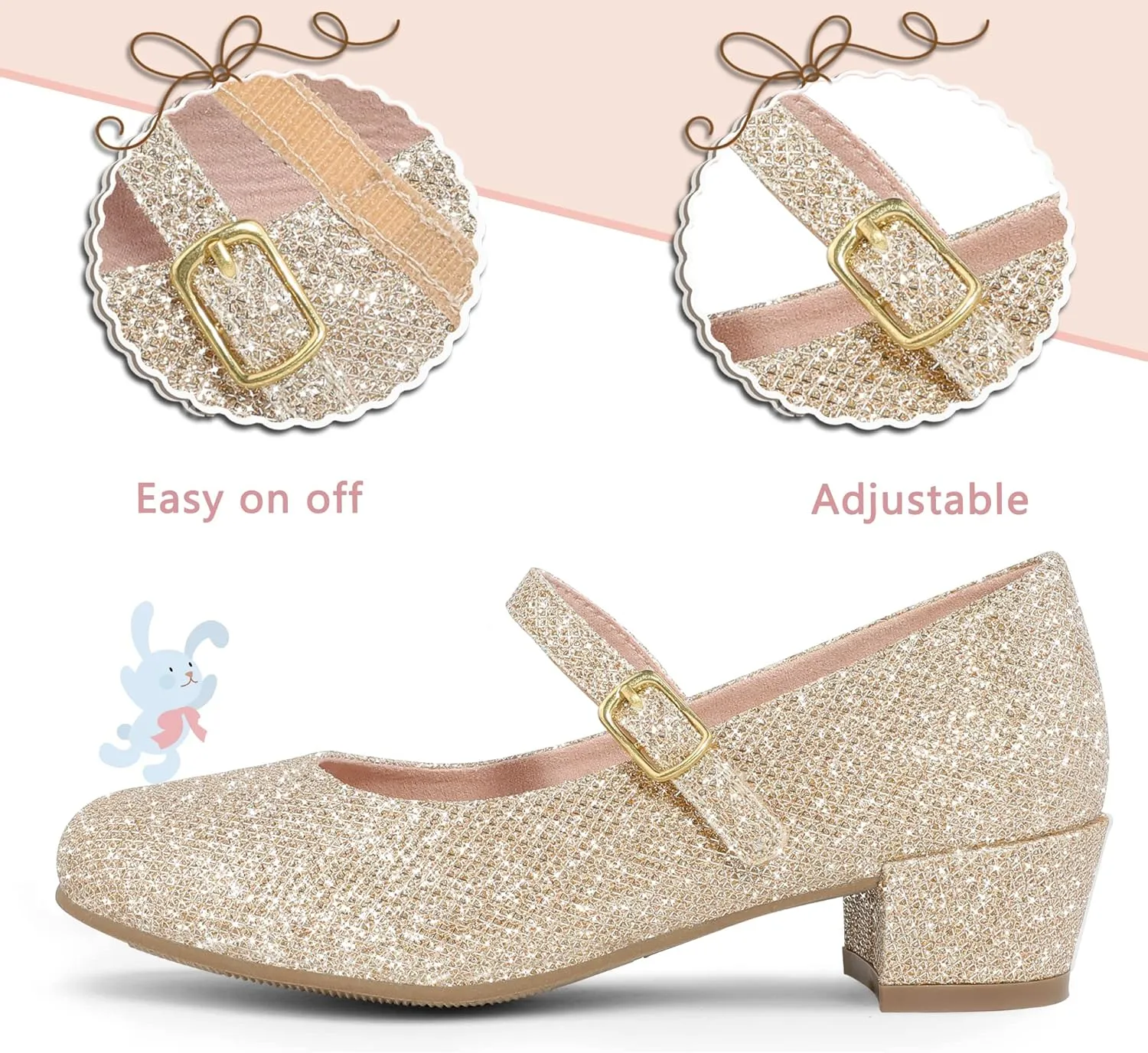 MIXIN Girls Mary Jane Dress Shoes - Princess Ballerina Flats Low Heels for School Party Wedding, Back to School Shoes for Girls (Little Kid/Big Kids)