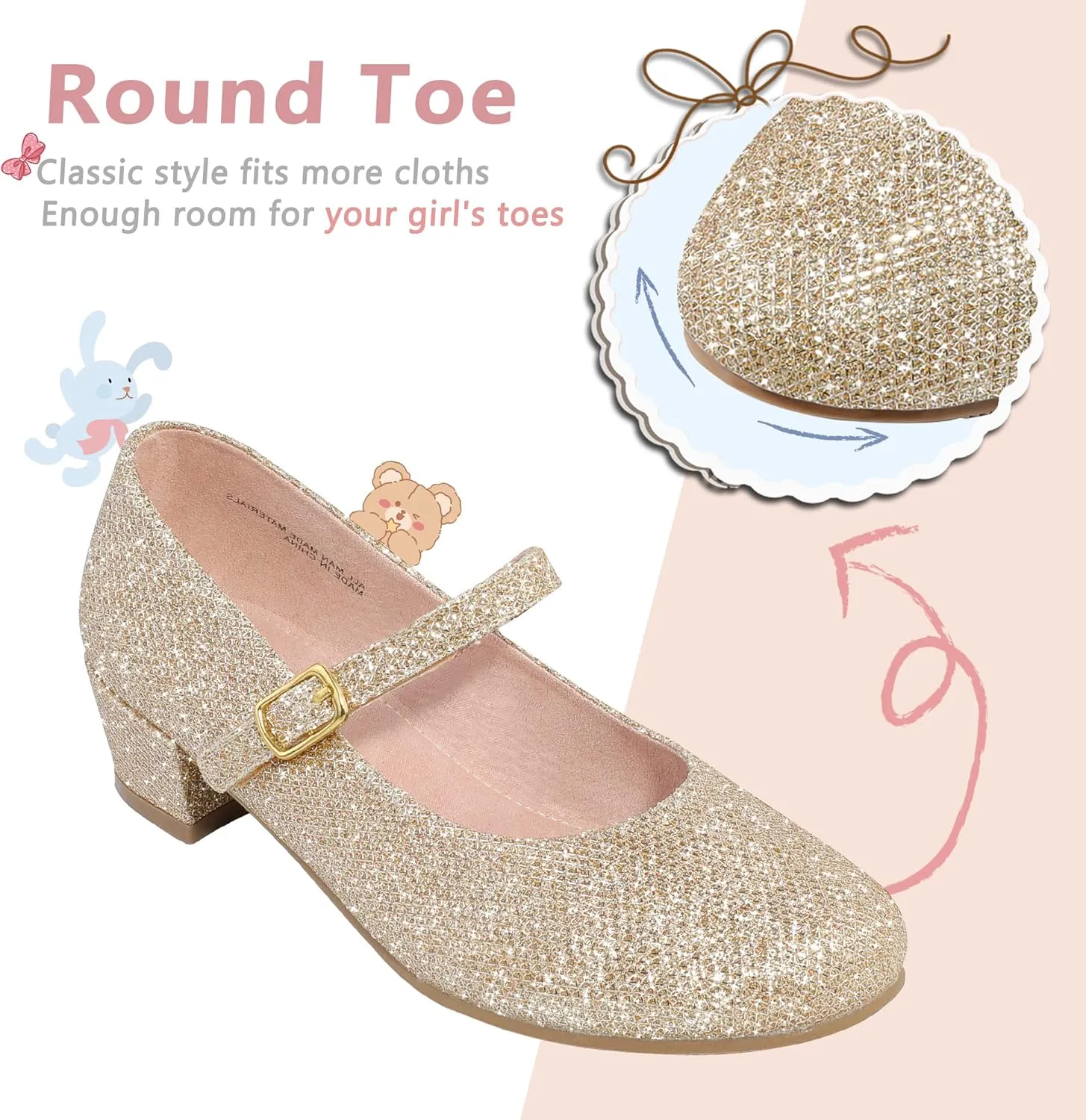 MIXIN Girls Mary Jane Dress Shoes - Princess Ballerina Flats Low Heels for School Party Wedding, Back to School Shoes for Girls (Little Kid/Big Kids)