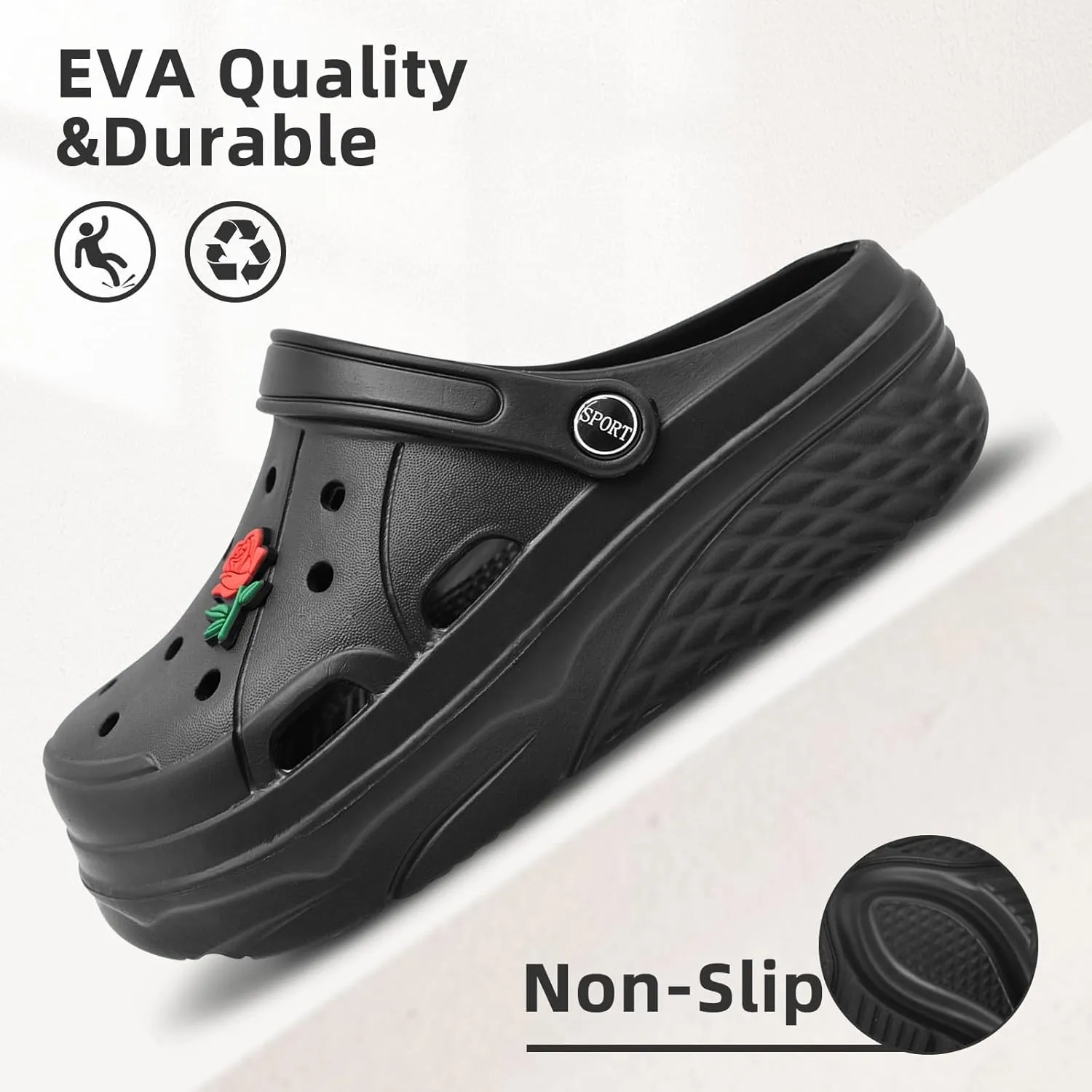 Mnplciea Women's Platform Clogs Non-Slip Garden Shoes Summer Slip On Comfortable Beach Sandals Slippers