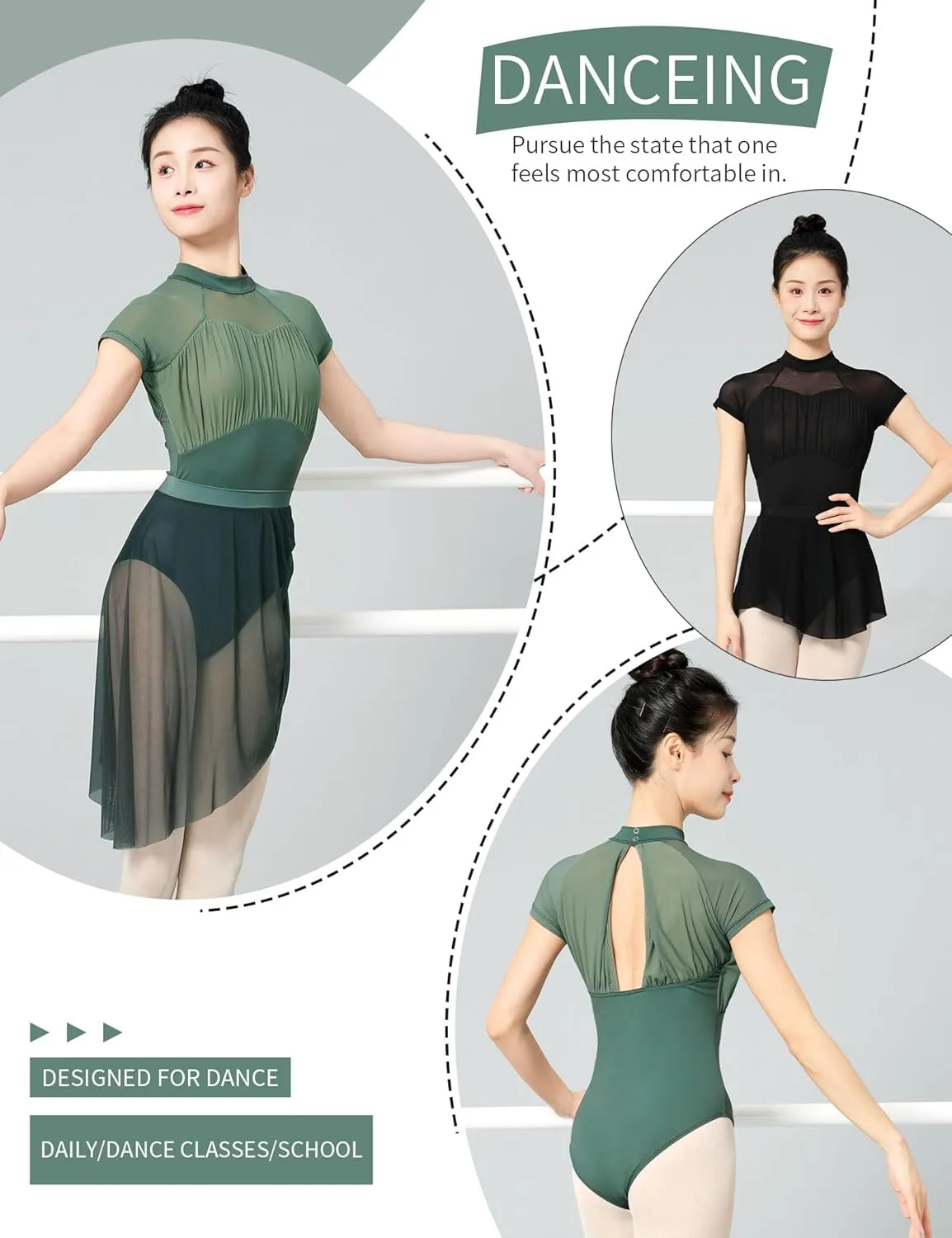 Mock Neck Teen Girls Women Leotards for Ballet, Adult Sleeveless Spandex Dance Bodysuit