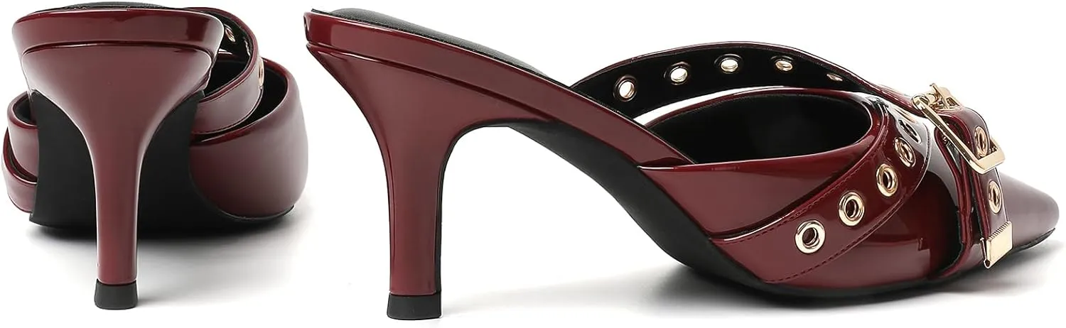 Mostrin Kitten Mules Heels for Women Pointed Closed Toe Heels Vintage Slip on Stiletto Dressy Pumps Shoes