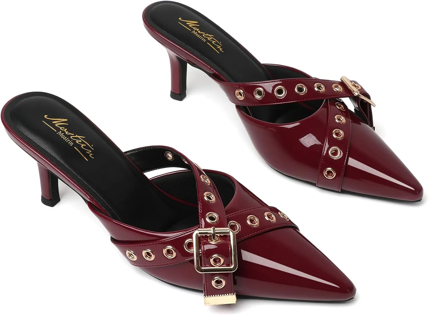 Mostrin Kitten Mules Heels for Women Pointed Closed Toe Heels Vintage Slip on Stiletto Dressy Pumps Shoes