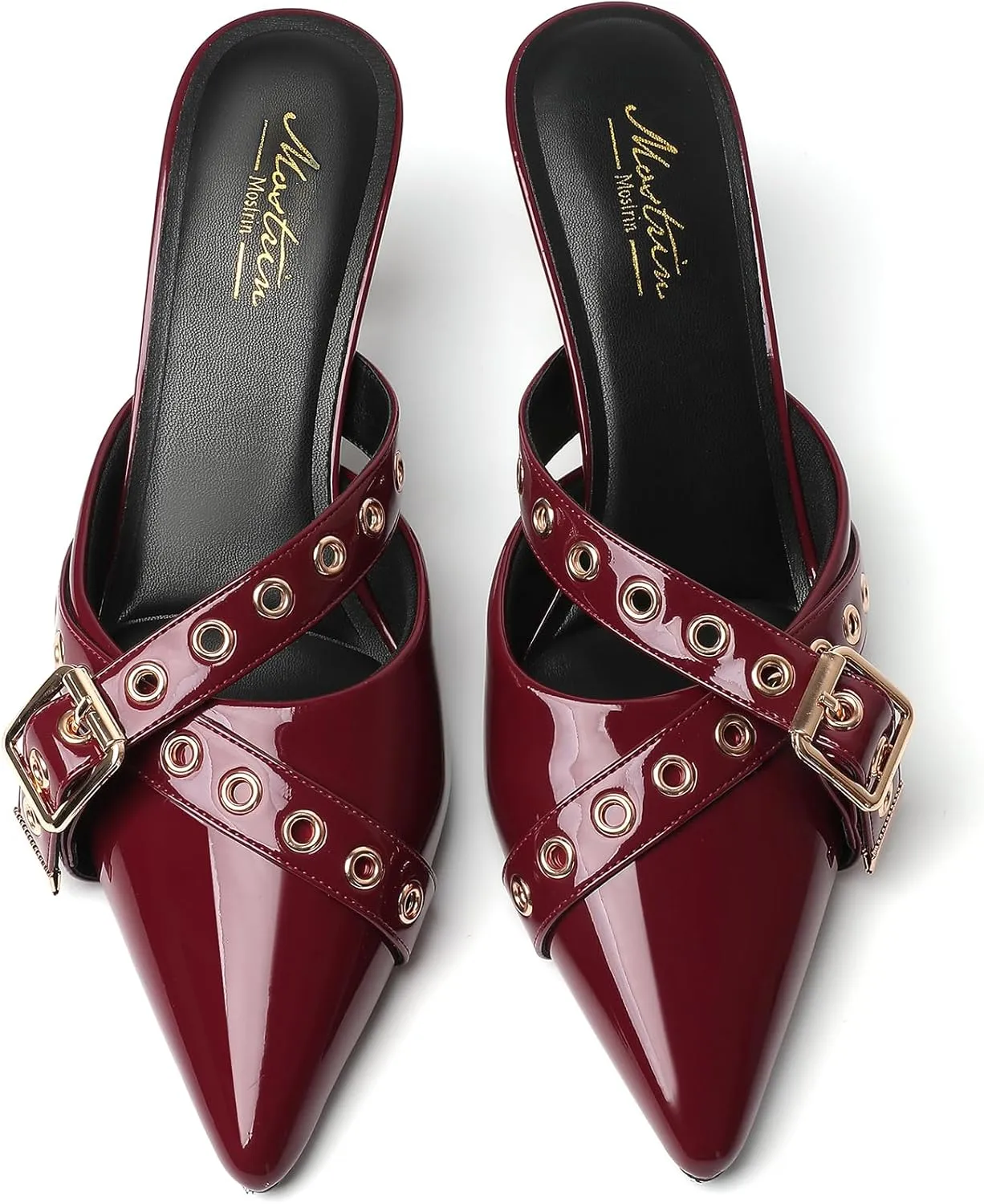 Mostrin Kitten Mules Heels for Women Pointed Closed Toe Heels Vintage Slip on Stiletto Dressy Pumps Shoes