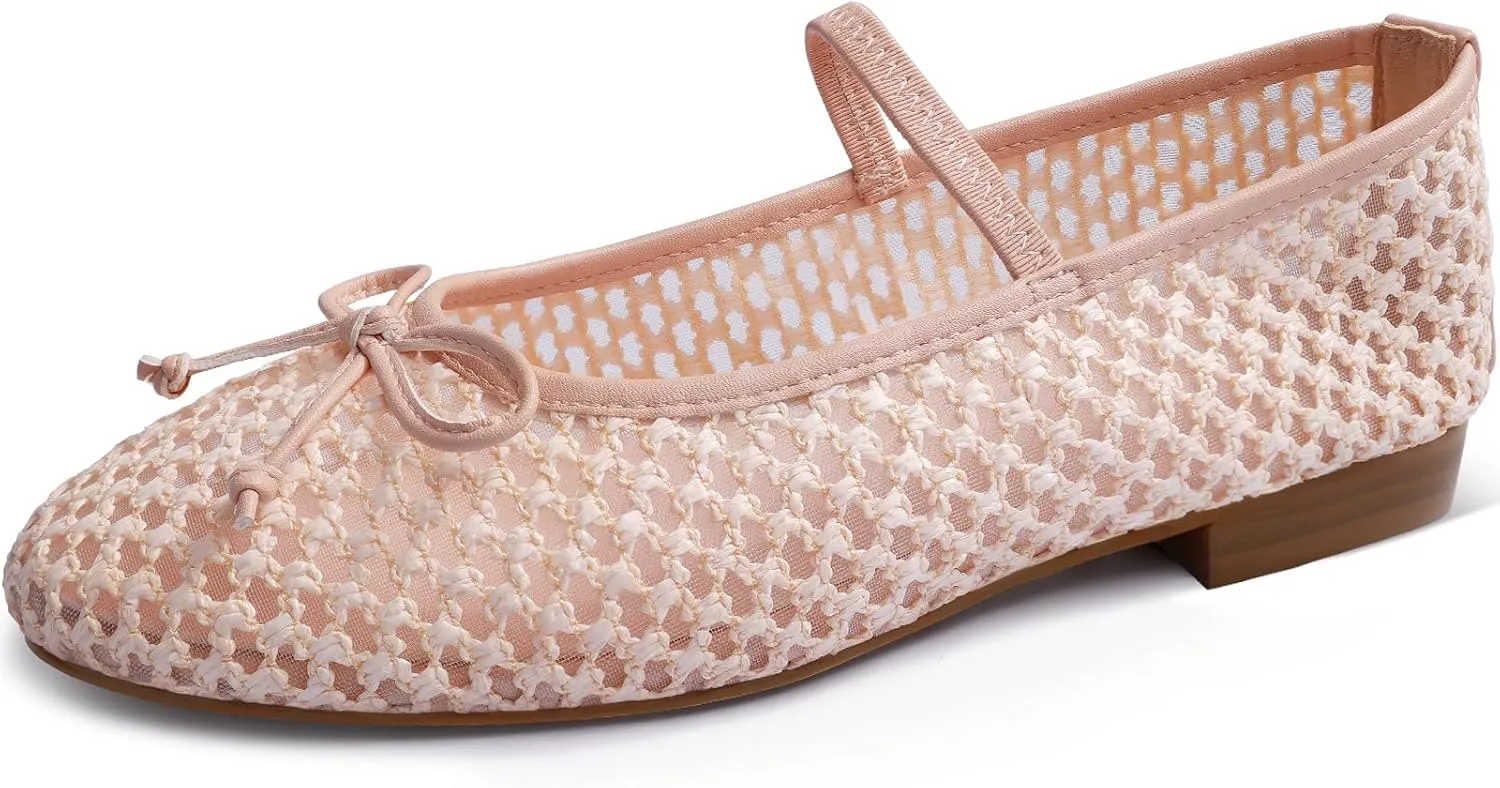 MUCCCUTE Women's Mesh Ballet Flats, Round Toe Ballerina Flats Shoes Casual Dress Mary Jane Flats