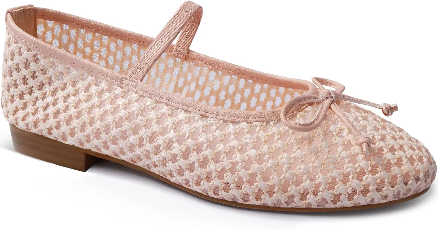 MUCCCUTE Women's Mesh Ballet Flats, Round Toe Ballerina Flats Shoes Casual Dress Mary Jane Flats