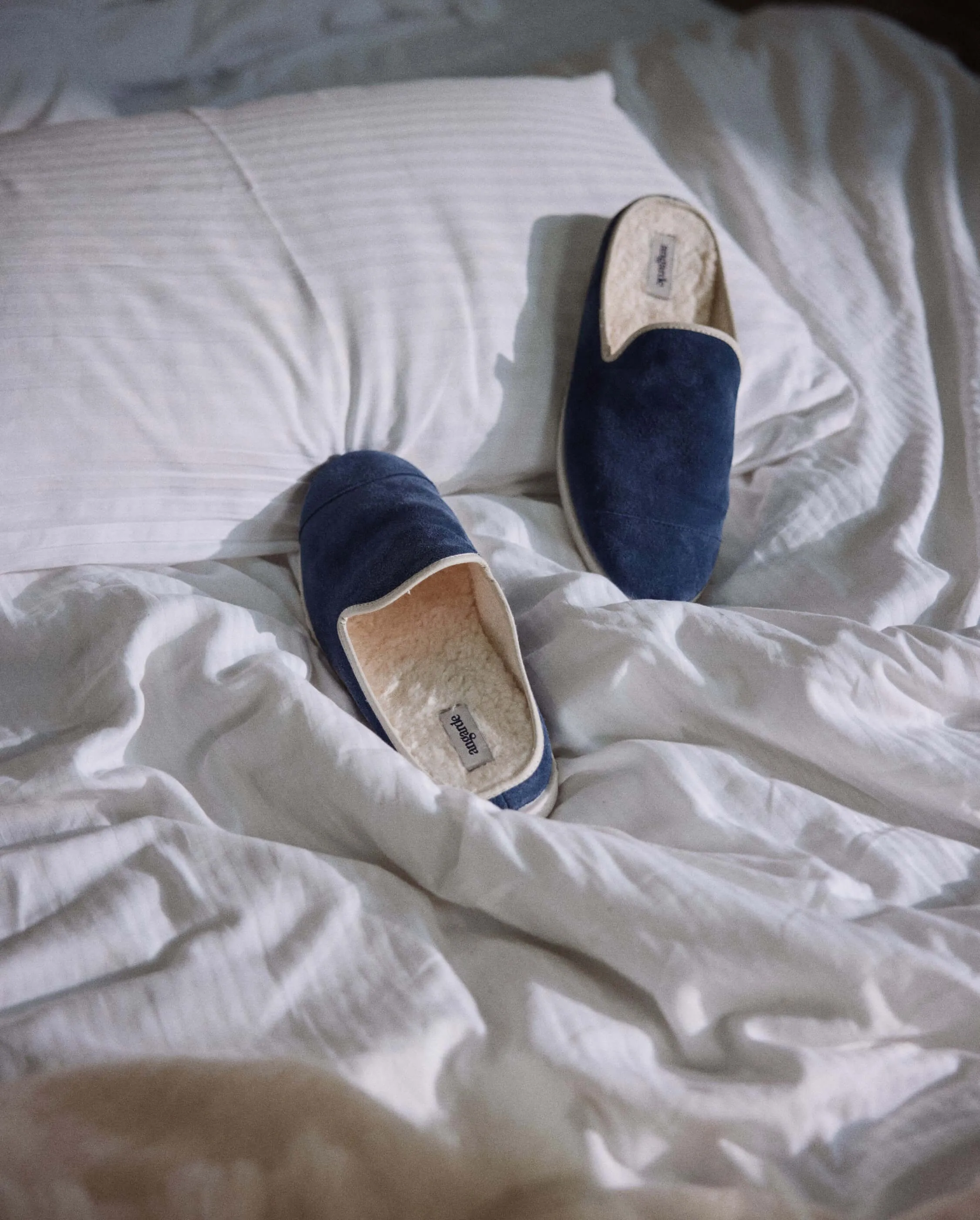 Mule femme cuir, bleu jean