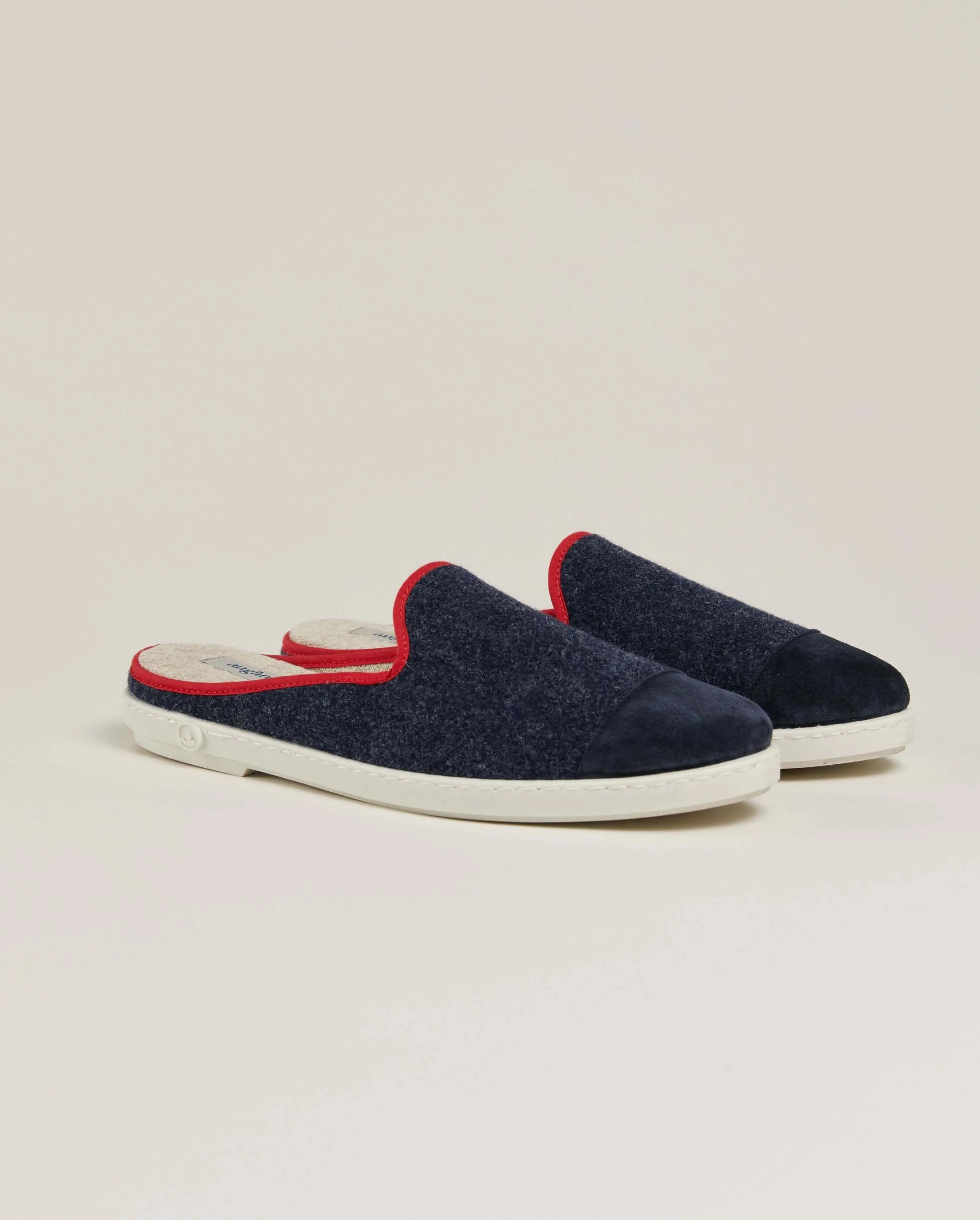 Mule homme laine, marine rouge