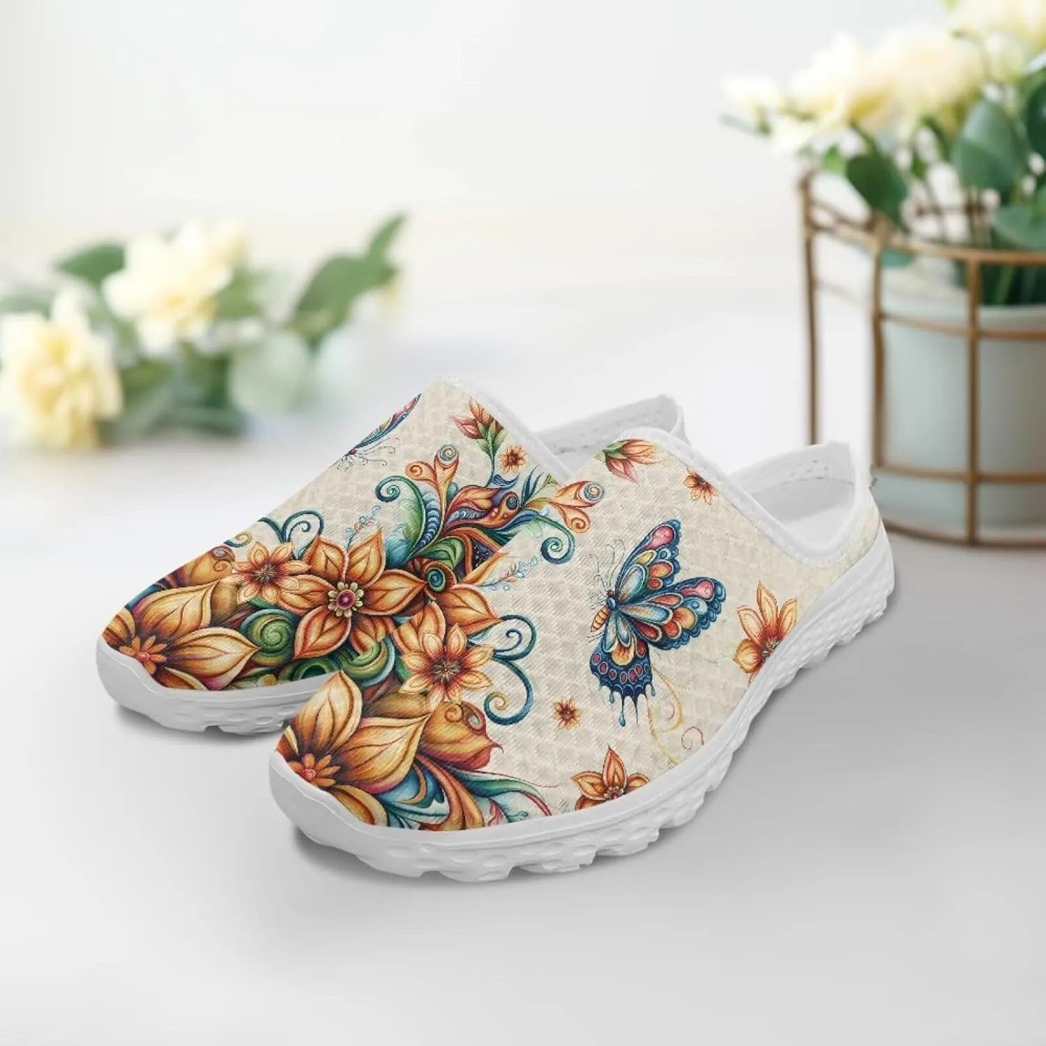 Mule Shoes for Women Summer Novelty Butterfly Outdoor Non-Slip Sneakers Hand Free Garden Walking Shoes Slip On
