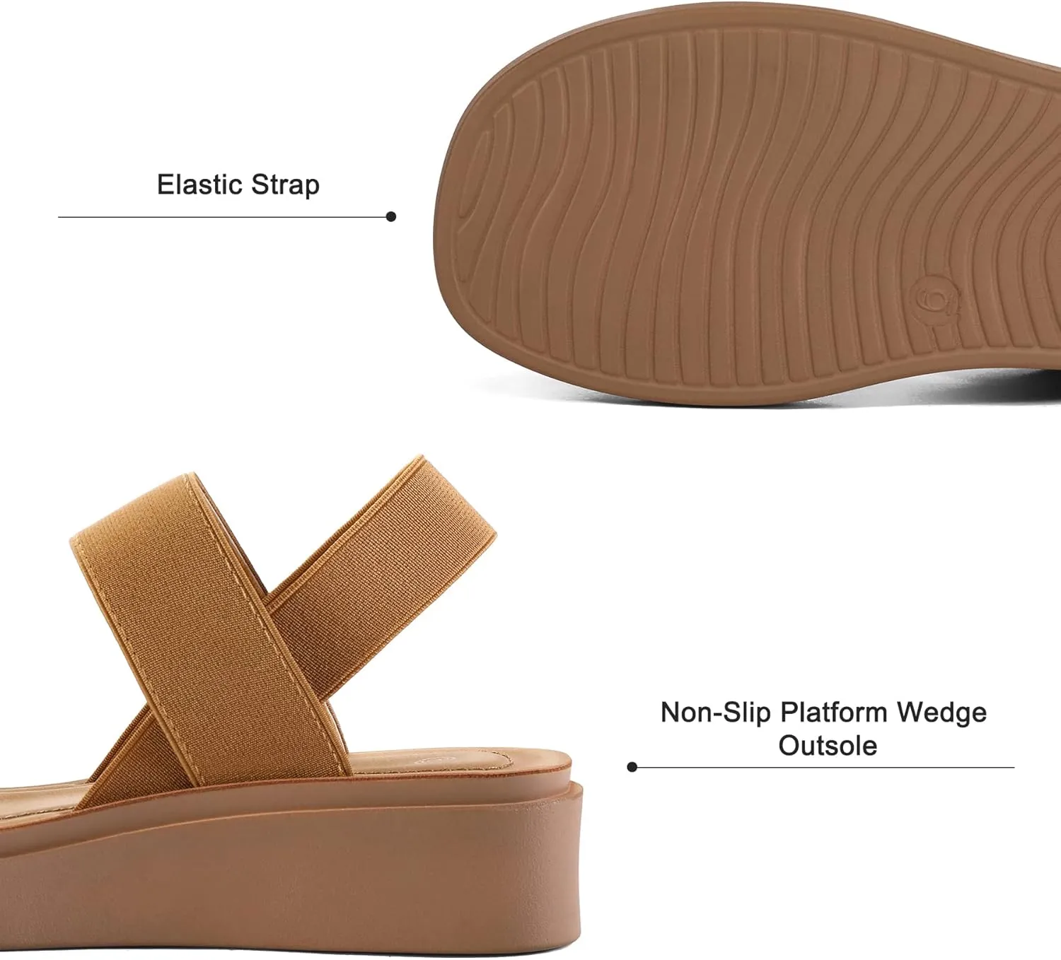 mysoft Women's Platform Wedges Sandals Slingback Lightweight Elastic Ankle Strap Low Wedges Walking Sandals Comfortable Slip On Casual Shoes