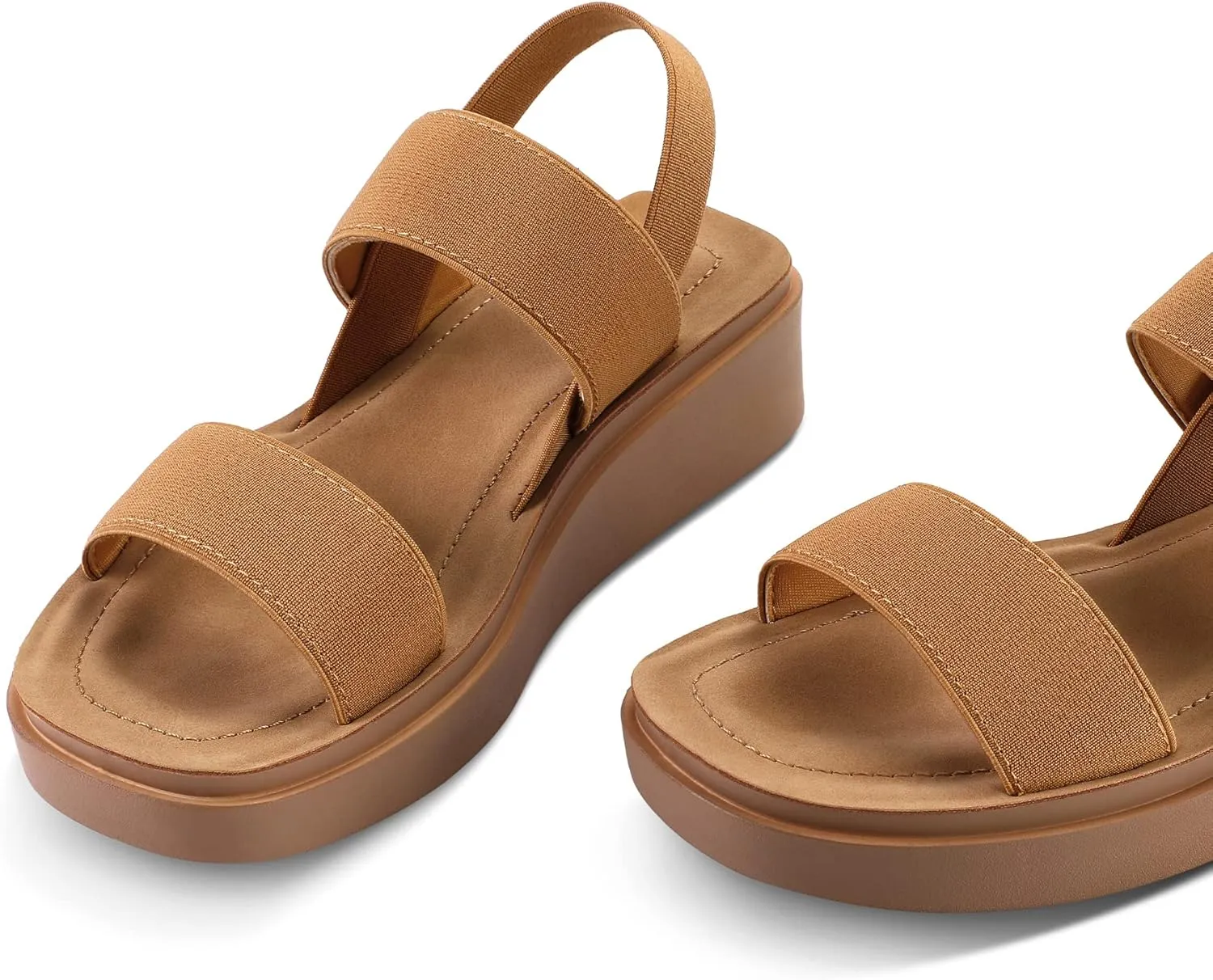 mysoft Women's Platform Wedges Sandals Slingback Lightweight Elastic Ankle Strap Low Wedges Walking Sandals Comfortable Slip On Casual Shoes