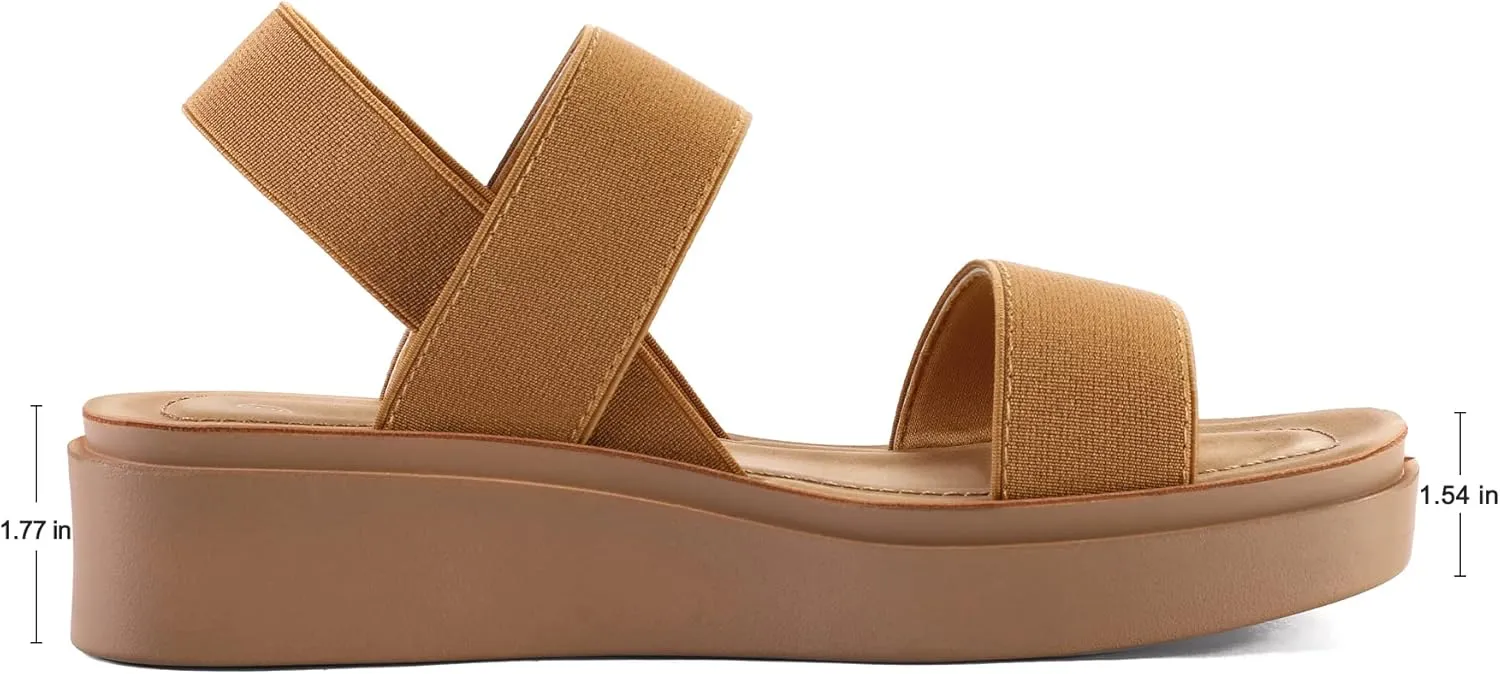 mysoft Women's Platform Wedges Sandals Slingback Lightweight Elastic Ankle Strap Low Wedges Walking Sandals Comfortable Slip On Casual Shoes