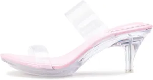 NBUUNBU Clear Heels for Women Silver Black Heels Little Platform Sexy High Heels Sandals Stiletto Kitten Open Toe Dress Shoes Comfortable Double Transparent Strap Heeled Sandals Mule