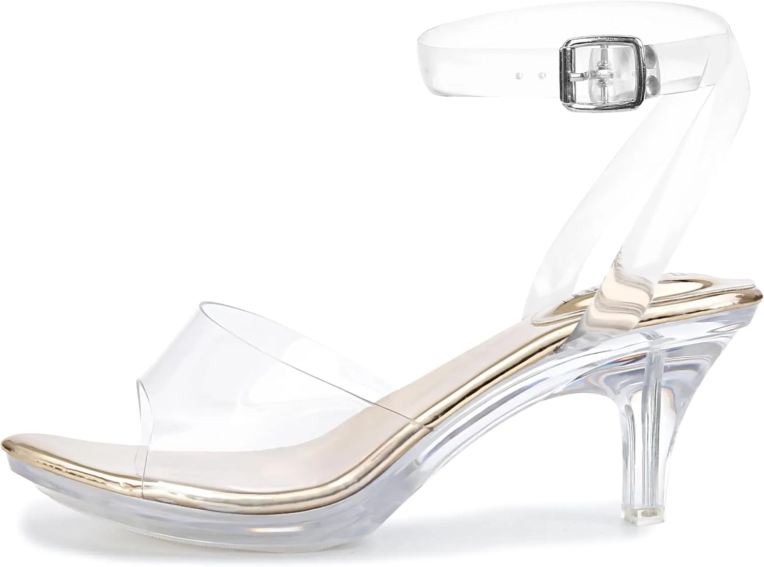 NBUUNBU Clear Strappy Heels For Women Transparent Ankle Strap Platform High Heeled Sandals Sexy Stiletto Comfortable Crystal Dress Shoes Adjustable Buckle Open Toe Pump Mules