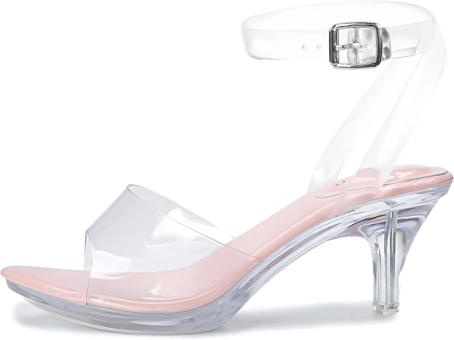 NBUUNBU Clear Strappy Heels For Women Transparent Ankle Strap Platform High Heeled Sandals Sexy Stiletto Comfortable Crystal Dress Shoes Adjustable Buckle Open Toe Pump Mules