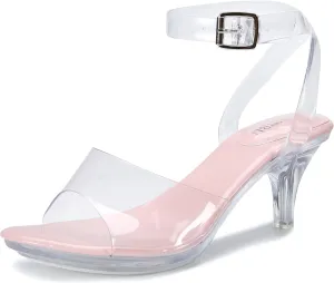 NBUUNBU Clear Strappy Heels For Women Transparent Ankle Strap Platform High Heeled Sandals Sexy Stiletto Comfortable Crystal Dress Shoes Adjustable Buckle Open Toe Pump Mules