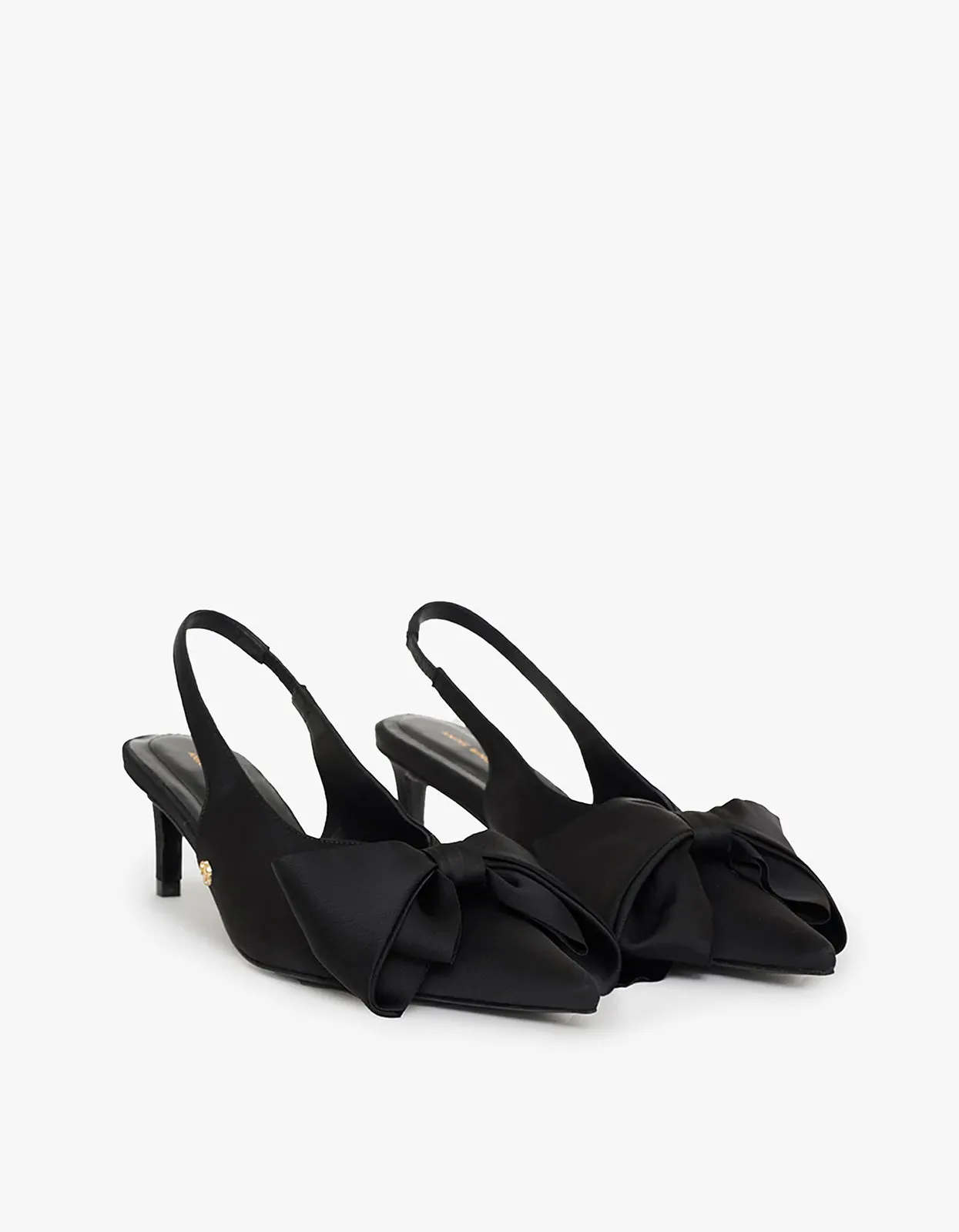 Nina Heels With Bow - Black Satin