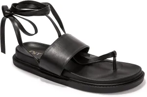NITTI Women's Flat Sandals, Lace up Sandals, Tie Up Dressy Sandals, PU Open Toe Gladiator Sandals, Casual One Band Ankle Cute Roman Sandals（Black，US 7）