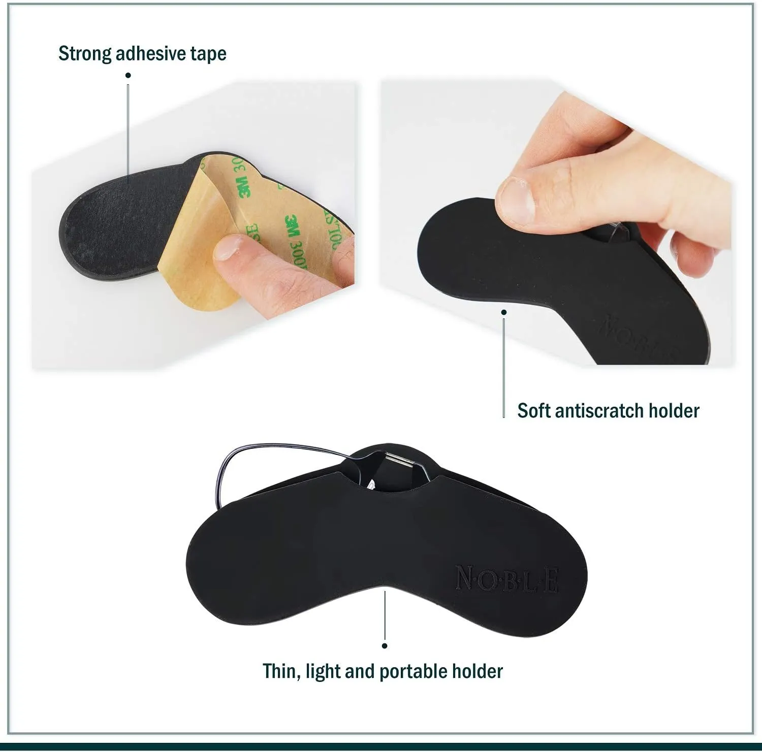 Noble Ultra Slim and Flat Reading Glasses Thin and Flexible Armless (2 Pairs) Enhanced Comfort Nose Rest, Armless Pocket Size Readers with 2 Stick-on Silicone Case Holder (Black,  2.00)