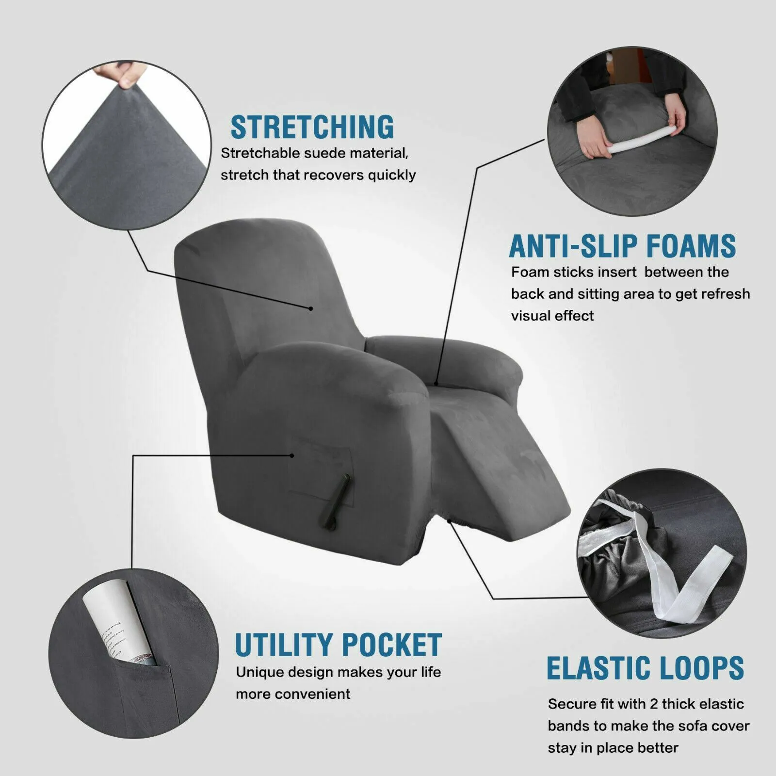 Non-Slip Stretch Suede Recliner Couch Cover