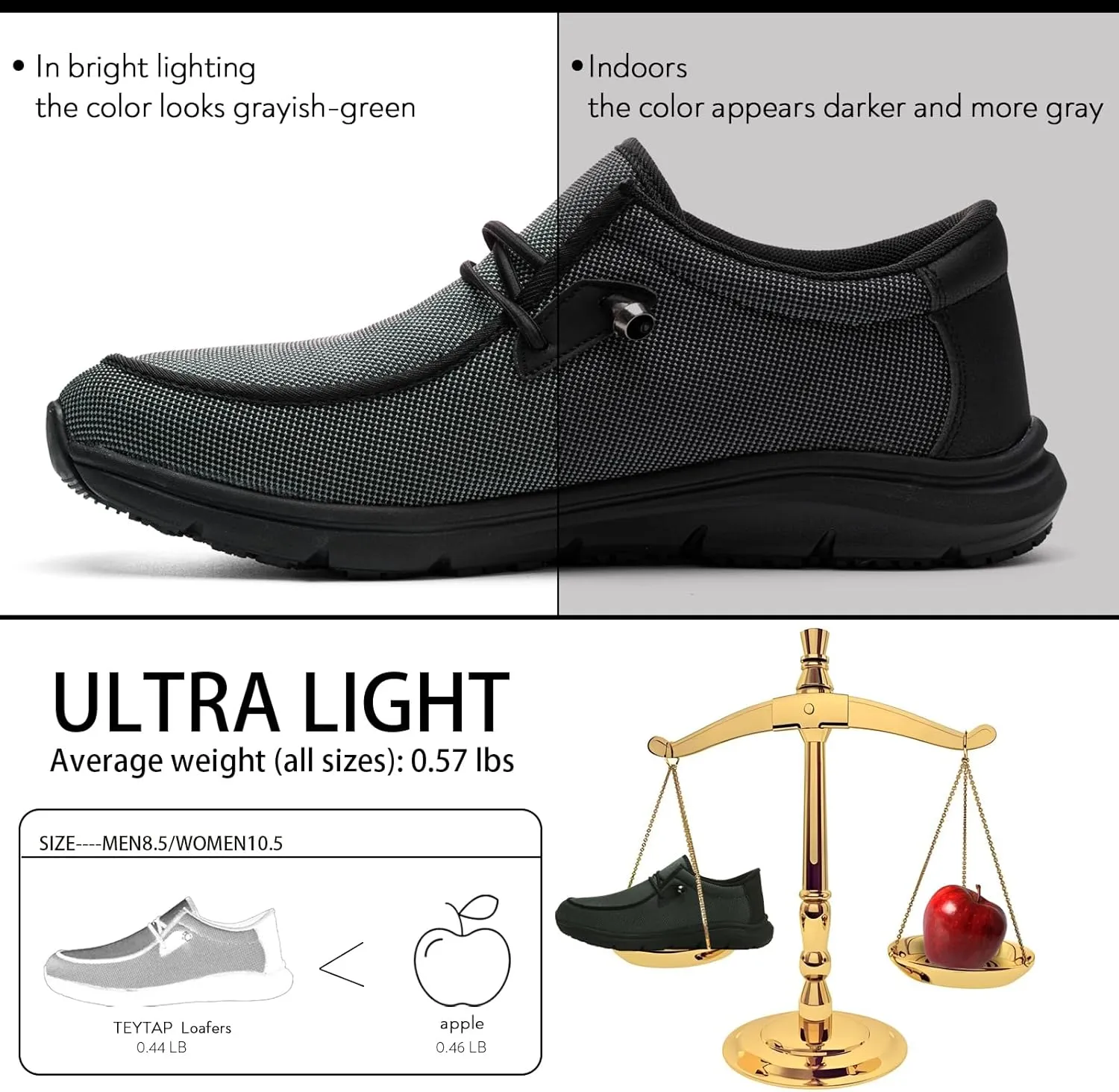 Non Slip Work Shoes for Men Women Waterproof Lightweight Slip on Mesh Loafers Walking Food Service Stretch Shoes